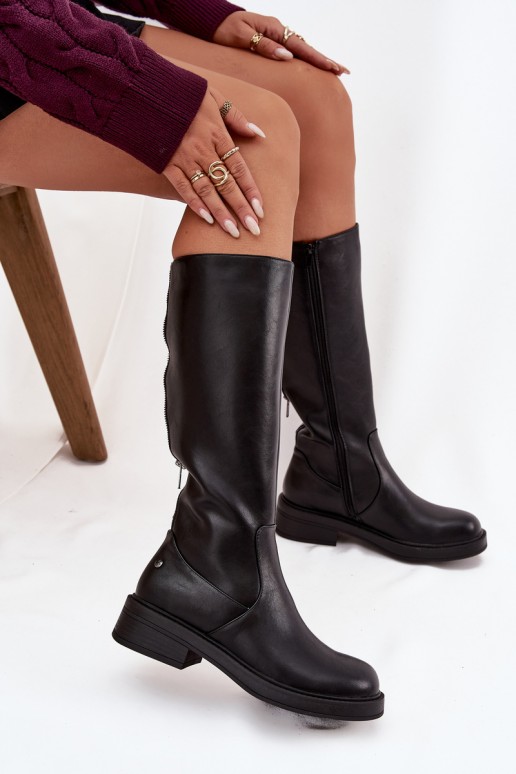 Schwarze warme Overknee-Stiefel aus Leder