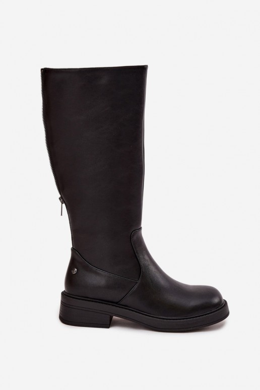Schwarze warme Overknee-Stiefel aus Leder