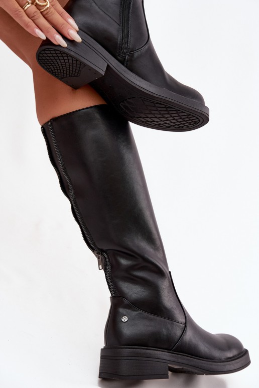Schwarze warme Overknee-Stiefel aus Leder