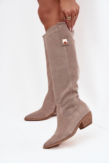 Cappuccino-farbene Kunstveloursleder-Stiefel im Cowboy-Stil mit Futter Zazoo 4224 2