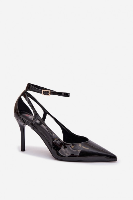 Schwarze Kunstleder-Pumps mit Lackeffekt Fionnel