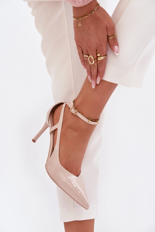 Beige Kunstleder-Pumps mit Lackeffekt Fionnel