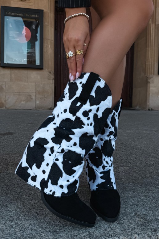 Cowboy-Stil ankle boots mit gebogenem Schaft und Absätzen in schwarzer Havie