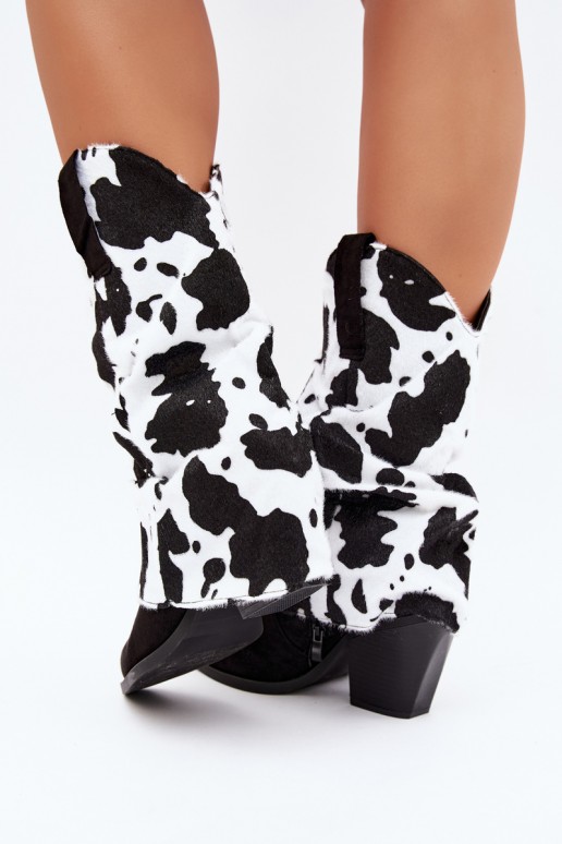 Cowboy-Stil ankle boots mit gebogenem Schaft und Absätzen in schwarzer Havie