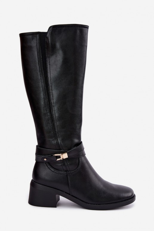 Warmes Leder-Kniehohe Stiefel mit dekorierten Absätzen Sergio Leone KZ-13 schwarz