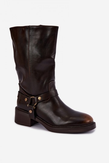 Warme Stiefeletten mit dekorativen Riemen in Schokoladenfarbe Galdine 2
