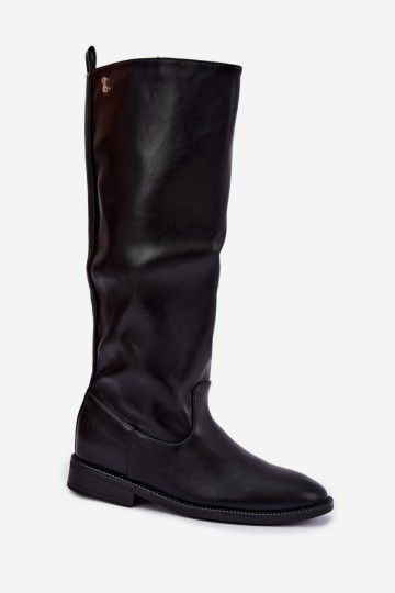 Warmen kniehohe Stiefel mit breiten Absätzen und Rüschen in schwarzer Odelira 2