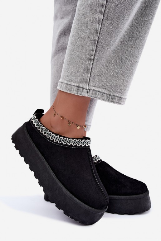 Damen niedrige Schneestiefel mit bestickten Blumen und Plattform in schwarzer Farbe Įjungtarirya