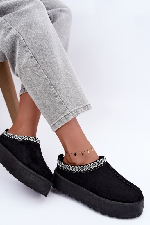 Damen niedrige Schneestiefel mit bestickten Blumen und Plattform in schwarzer Farbe Įjungtarirya