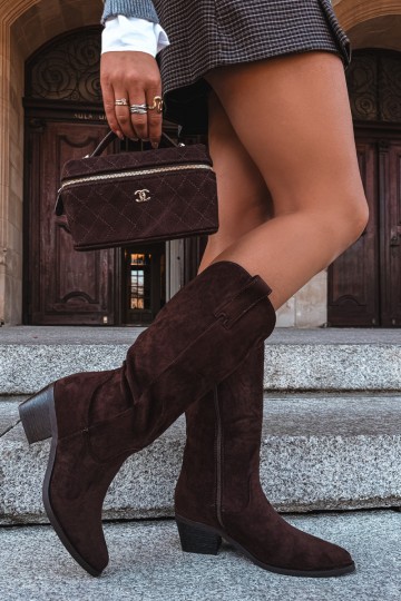 Wärmende kniehohe Cowboy-Stiefel mit Absatz in Braun Rialene 2