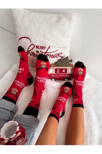 Rote Damensocken mit Weihnachtsrentiere Merry Christmas