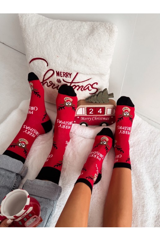 Rote Damensocken mit Weihnachtsrentiere Merry Christmas