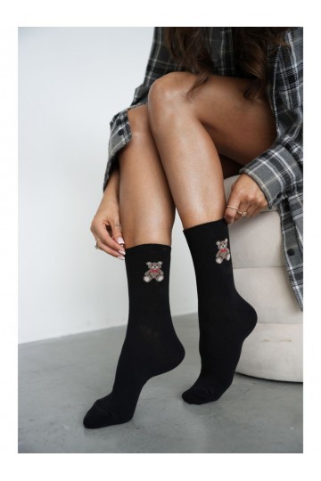 Damenstrümpfe mit Teddybären und Muscheln in Schwarz