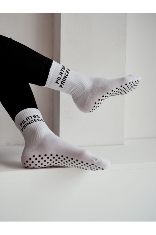 Damen rutschfeste Socken PILATES PRINCESS weiß mit schwarzen Mustern
