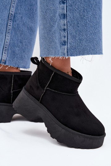 Damen schwarze niedrige Schneestiefel mit Isolierung und Fell innen