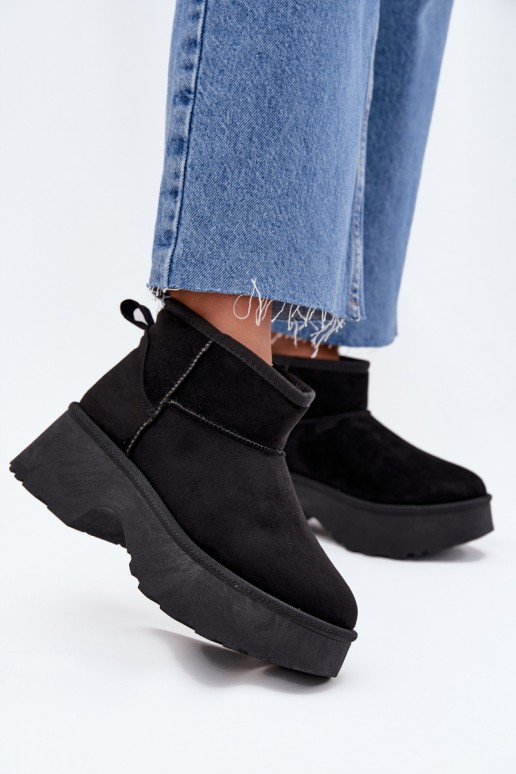 Damen schwarze niedrige Schneestiefel mit Isolierung und Fell innen