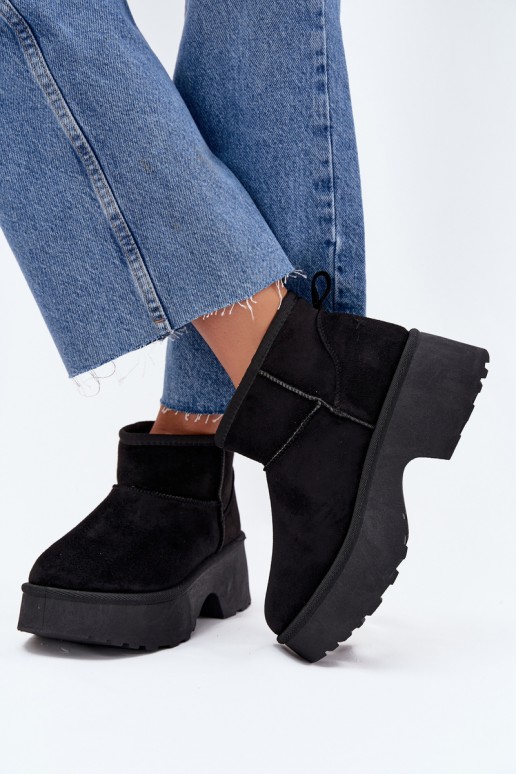 Damen schwarze niedrige Schneestiefel mit Isolierung und Fell innen