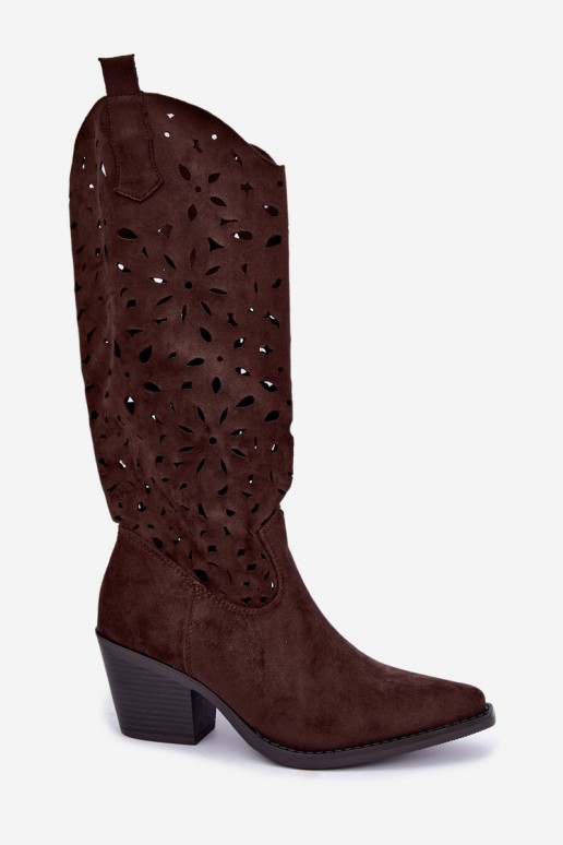 Ausschnitt kniehohe Cowboy-Stiefel mit Absatz in Braun Salirae