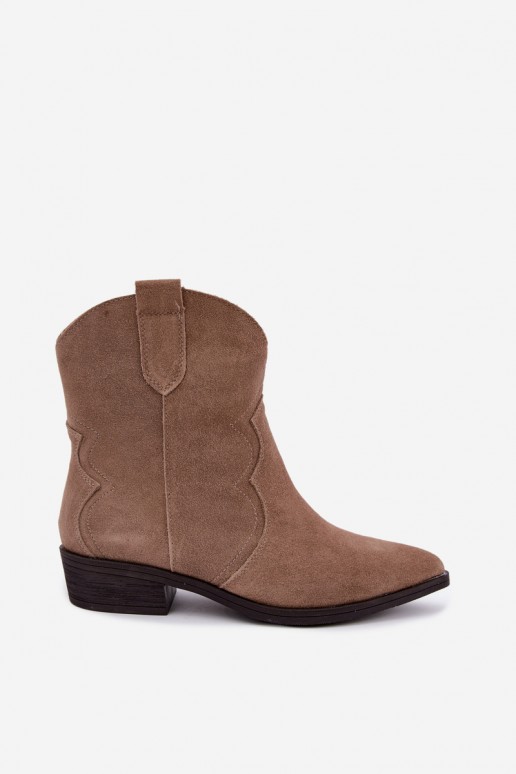 Sandfarbene Wildleder-Cowboy-Stiefel mit niedrigem Absatz Delsa