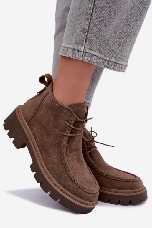 Schnürstiefeletten aus Kunstveloursleder in Sand Farella