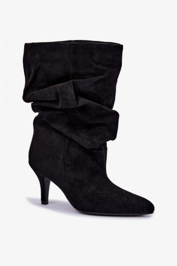 Slip-On Slouchy Stiefeletten mit Absätzen in Schwarz Falisette
