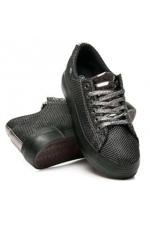 Exklusive, glänzende, schwarz-silberne Schuhe mit dicker Sohle AB-37S  - 5