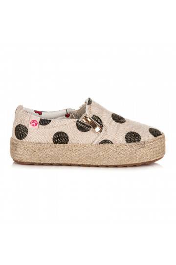Trendige cremefarbene Textilschuhe für Kinder mit dekorativem Reißverschluss und schwarzen Punkten K1645004NE 2