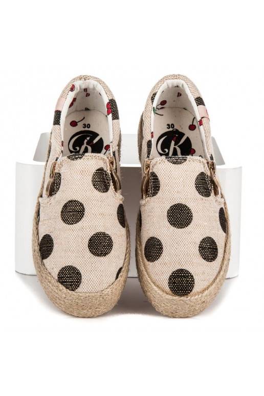 Cremefarbene Kinder-Textilschuhe mit dekorativem Reißverschluss und schwarzen Punkten K1645004NE  - 3