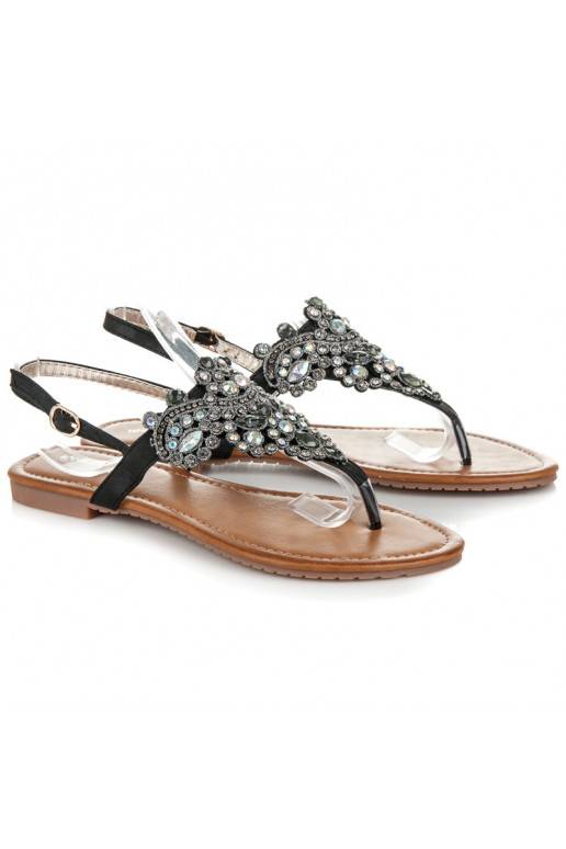 Elegante schwarze Sandalen im indischen Stil mit Zehenriemen D-6532B