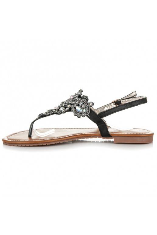 Elegante schwarze Sandalen im indischen Stil mit Zehenriemen D-6532B