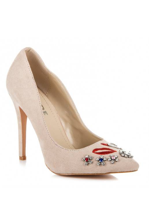 Beigefarbene Wildlederschuhe mit gestickten und glänzenden Details WL119BE  - 4