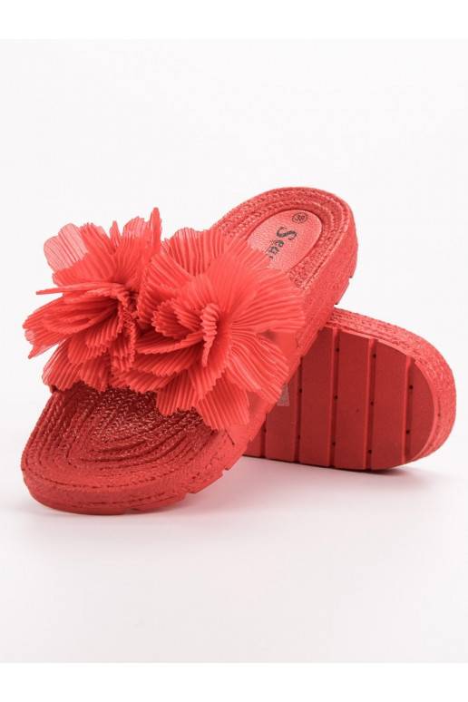 Rote Hausschuhe mit Blumen BAT_CK88R  - 2