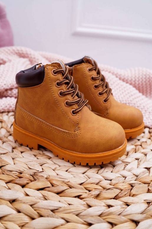 Kinder-Schnürstiefel mit Reißverschluss in brauner Farbe