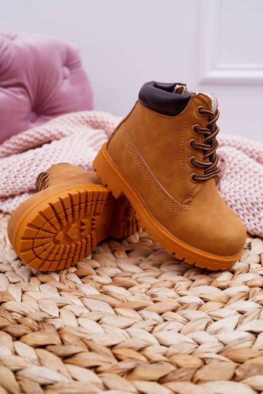 Kinder-Schnürstiefel mit Reißverschluss in brauner Farbe
