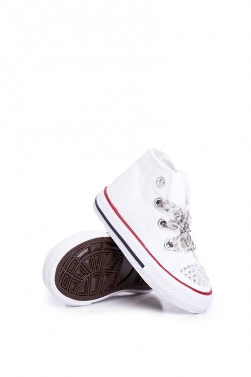 Kinder-Sneaker mit Sohlen in weißer Farbe und Zirkonösen