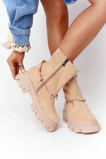 Massive beige Wildlederstiefel 2