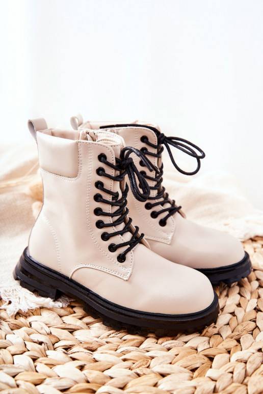 Klassisches Modell Kinderstiefel mit Reißverschlüssen beige Clarika