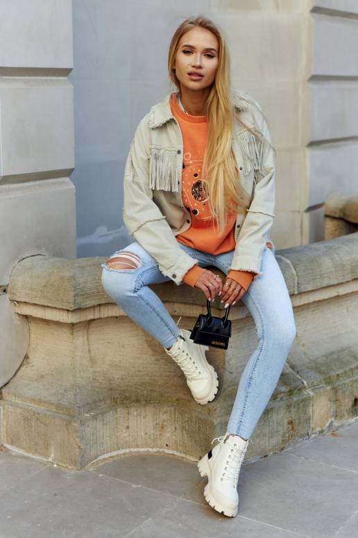 Damen-Stiefeletten in Elfenbeinfarbe...