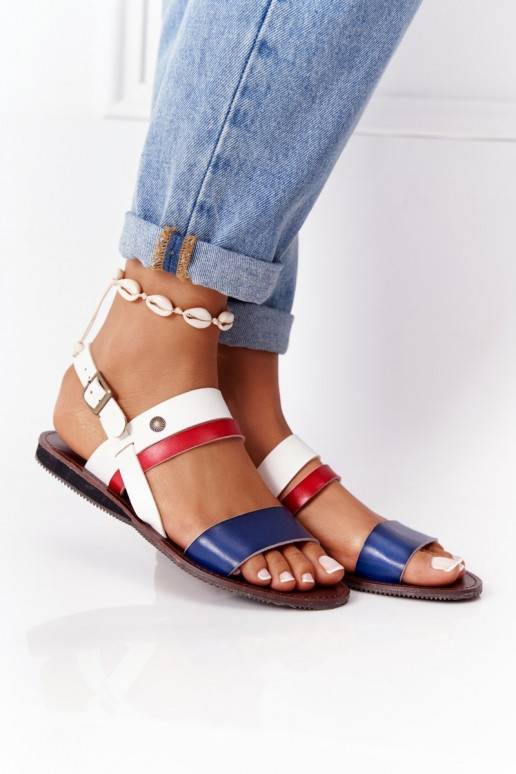 Flache Sandalen für Damen in der blau-weißen Farbe Doris