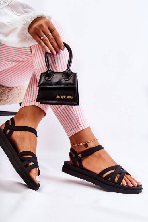 Damensandalen mit Klebeverschlüssen in Schwarz