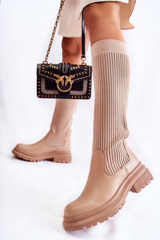 Beige gestreifte Allys-Stiefel mit...