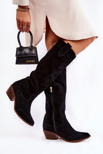 Schwarze lange Stiefel mit Absatz 2