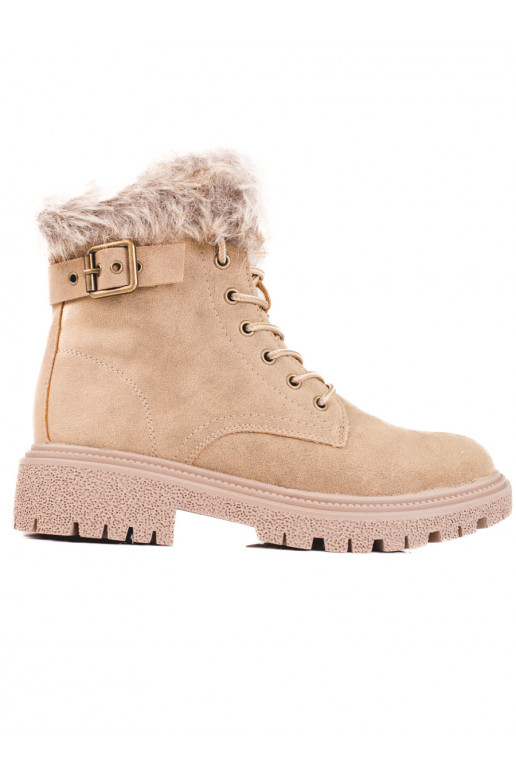 Dunkelbeige Damenstiefel mit Fell... Dunkelbeige Damenstiefel mit Fell...