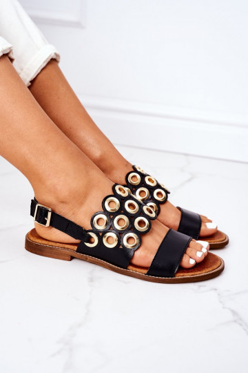 Schwarze, durchbrochene Sandalen. Schuhe für Damen 2