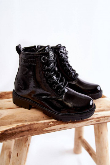 Gewärmte Kinderstiefel mit Lackeffekt Big Star in schwarzer Farbe 2