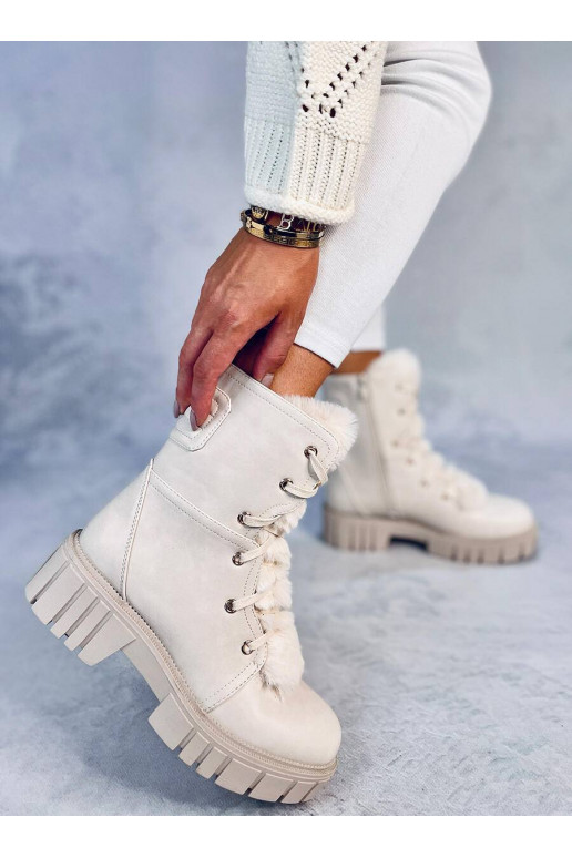MELVIN BEIGE Schnürstiefel mit Fell