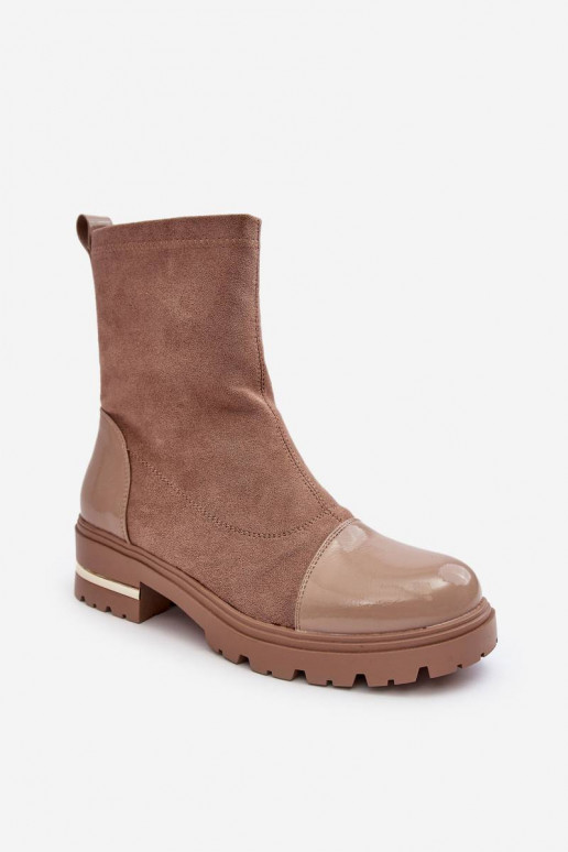 Stiefel des klassischen Modells mit breiten Absätzen in der Farbe Beige von Shendete