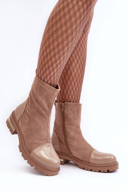 Stiefel des klassischen Modells mit breiten Absätzen in der Farbe Beige von Shendete