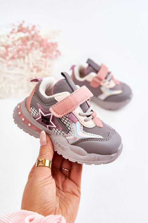 Leichte Sportschuhe für Kinder in der Farbe Grau-Rosa Mobby