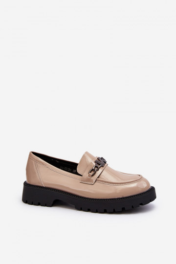 Mokassins mit Lackeffekt und breiten Absätzen in Beige von Ezoma 2